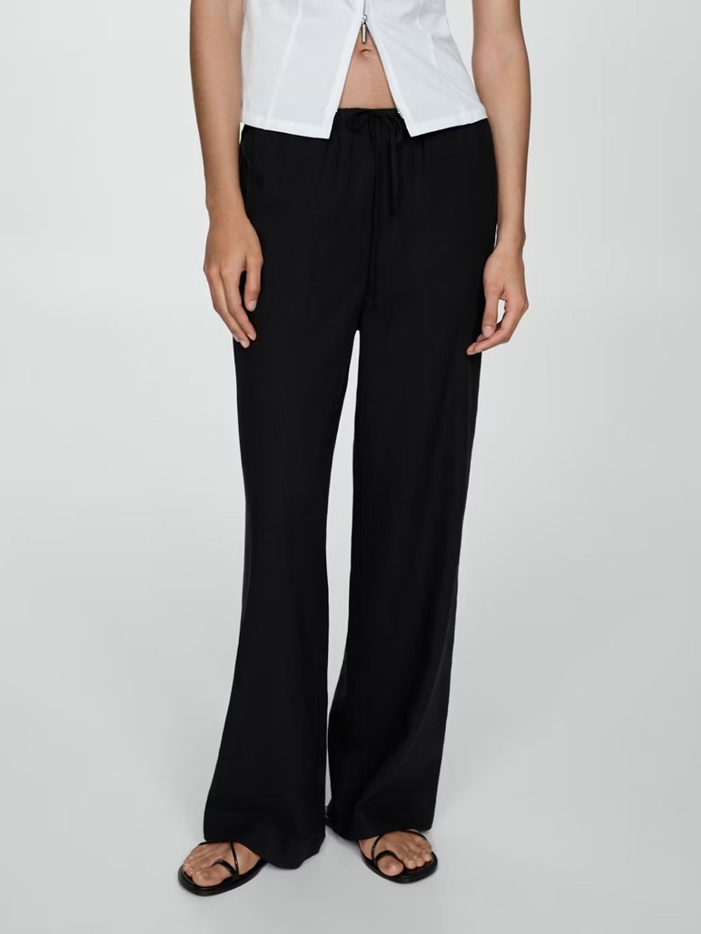 Mango Straight Linen-Blend Pants in Black